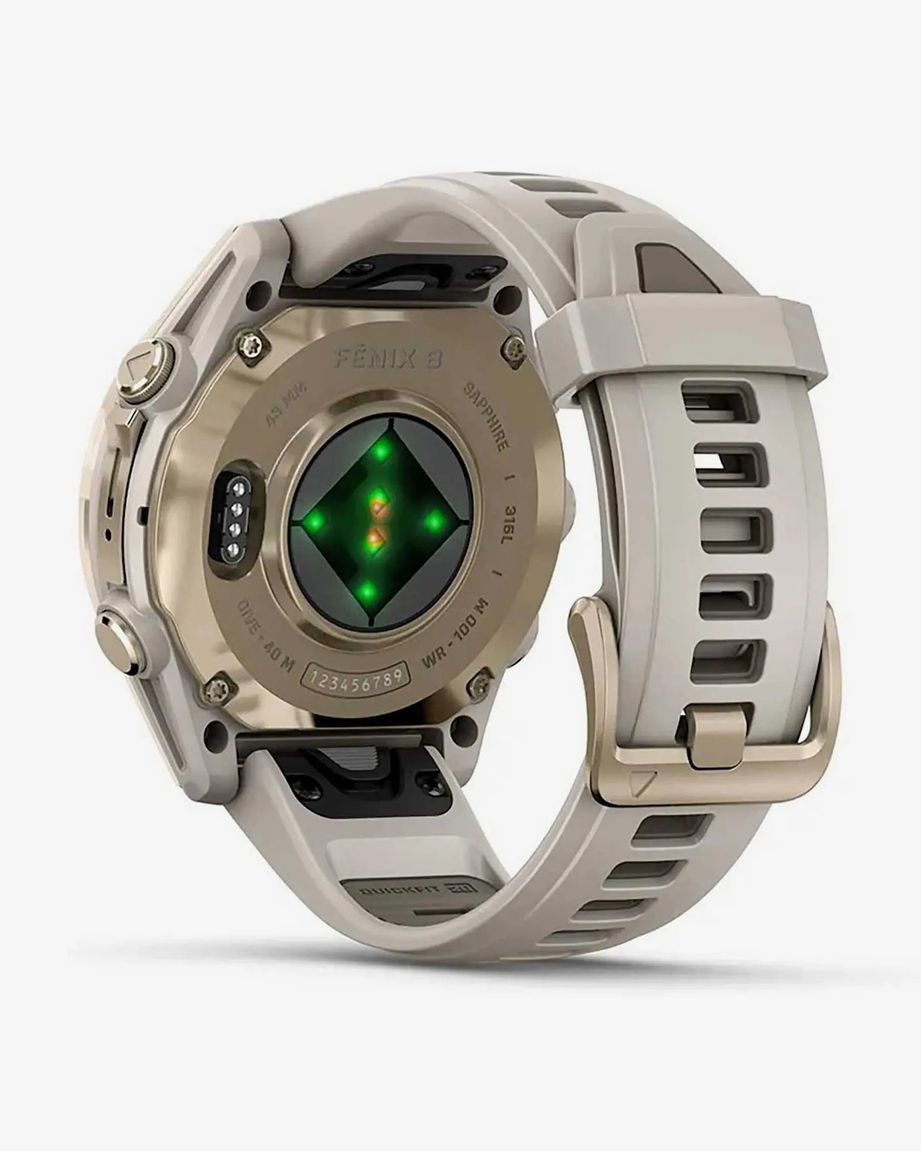 Garmin Fenix 8 AMOLED Zafiro 43 mm dorado correa beige